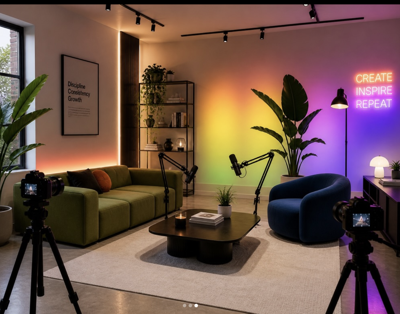 Microphone setup in dark studio